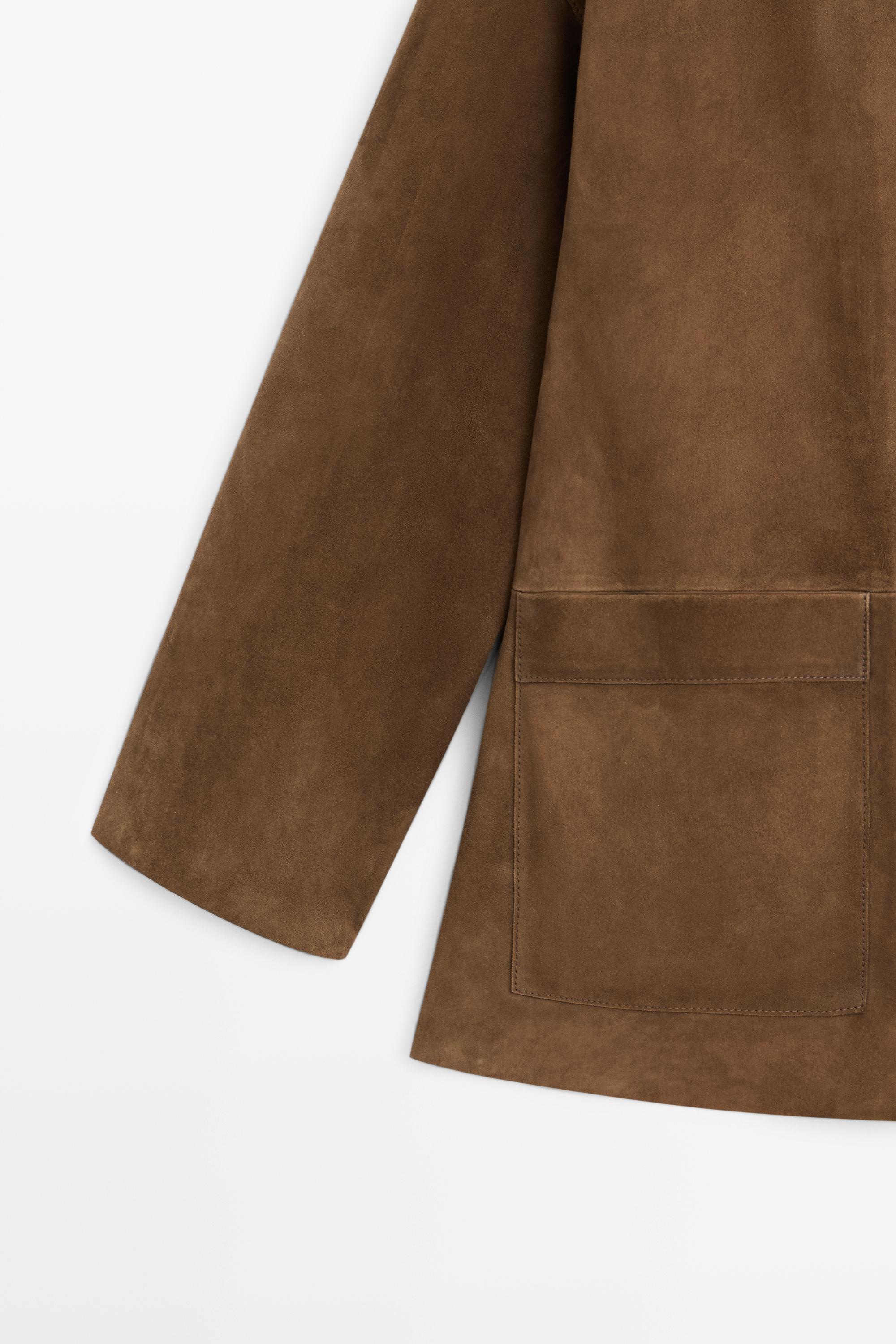 Suede leather stand collar jacket
